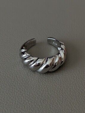 Chunky Twisted Silver Toned Open Ring